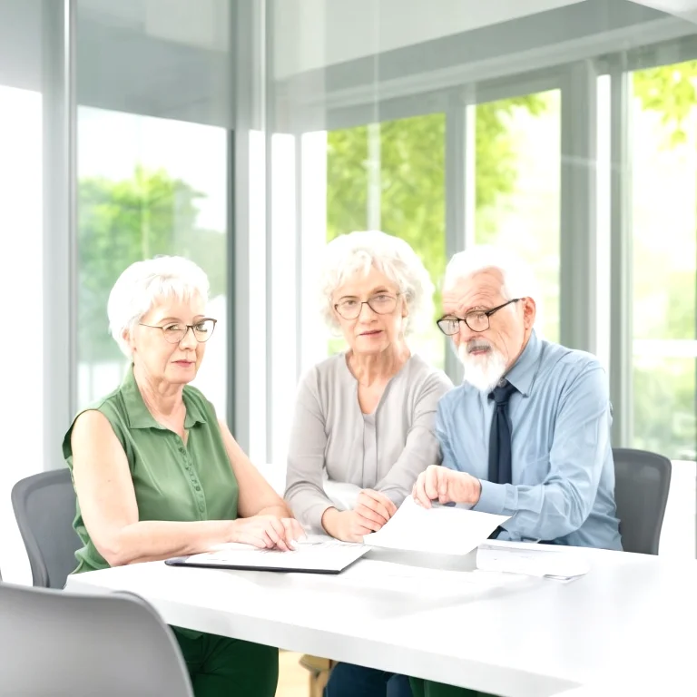 Elderly couple discussing pension insurance plan